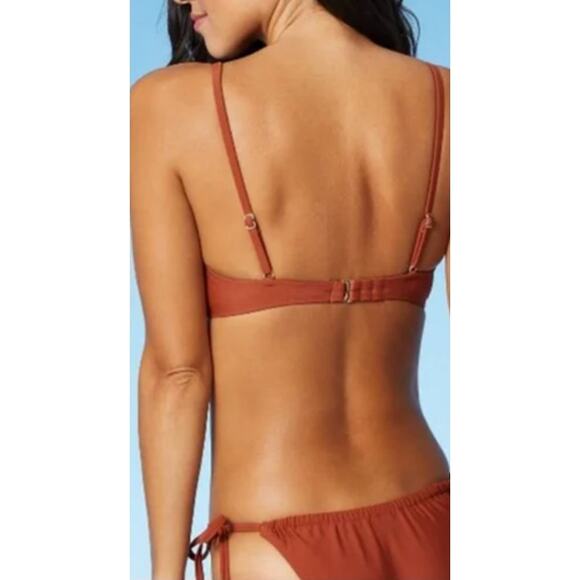 Xhilaration Jrs Smocked Top + High Leg Side Tie String Bikini Bottoms Rust XS - Picture 10 of 10